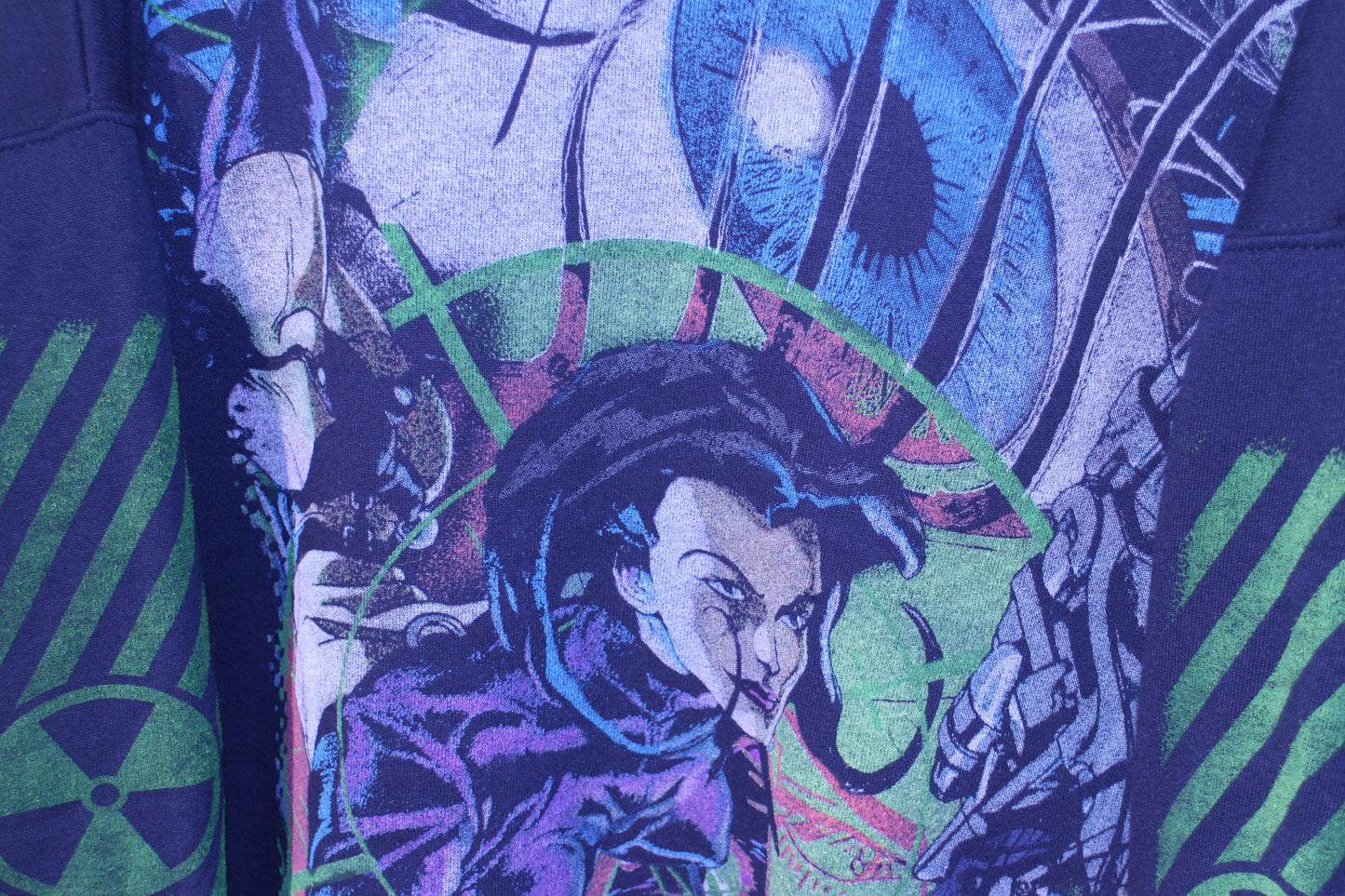 Aeon Flux on vintage TULTEX navy sweatshirt (L)