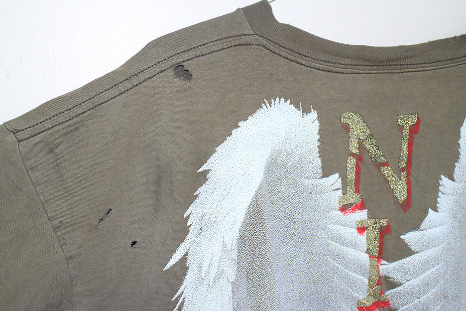 Kurt NIRVANA on Faded & Distressed Tan L/S T-Shirt (XXXL)