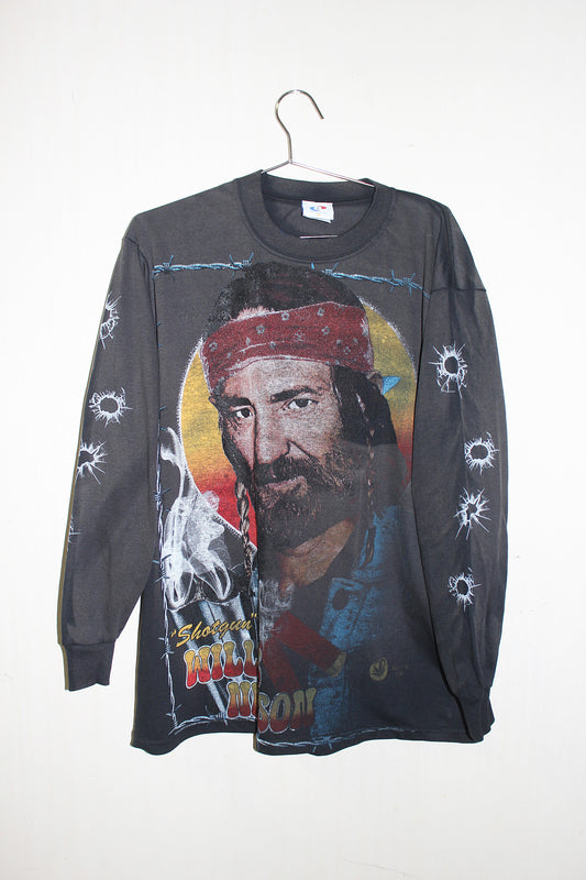 Willie Nelson on Faded 90's Era Jerzees Longsleeve (XL)