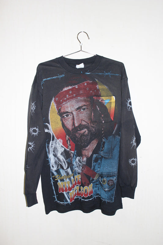 Willie Nelson Faded 90s Era Jerzees long sleeve pocket Tee (XL)