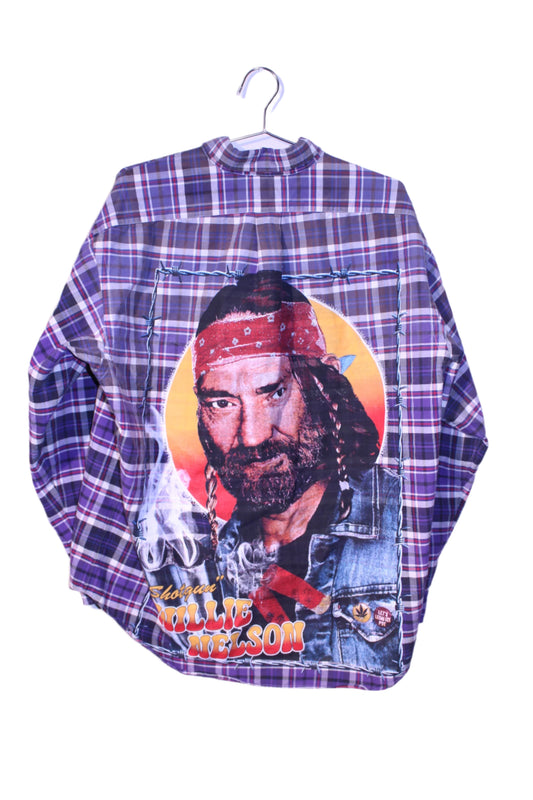 Faded Willie Nelson On POLO cotton button up (L)