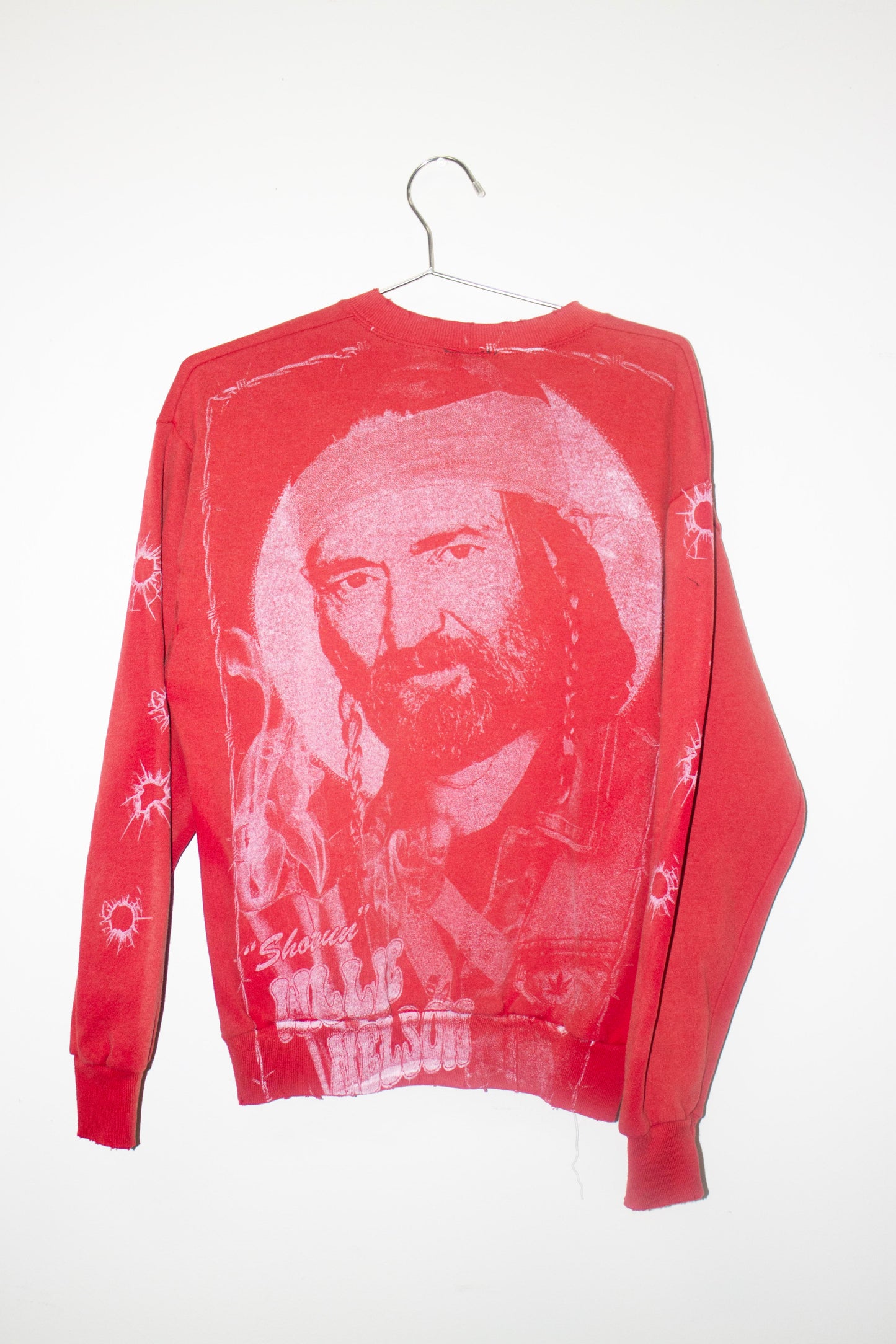 WIllie Nelson Mono Print on Vintage faded Sweatshirt (M)