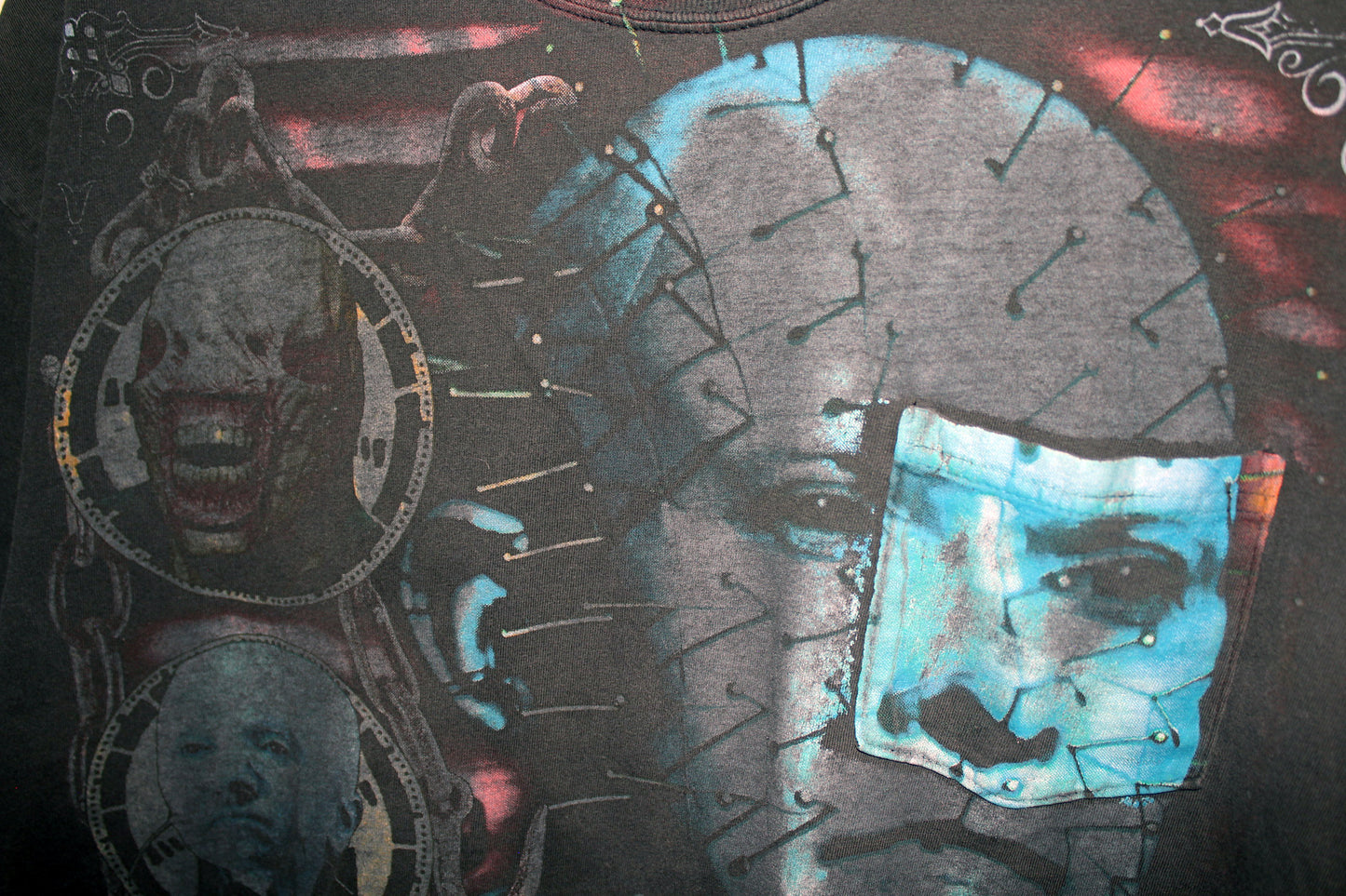 Distressed Hellraiser on vintage Hanes pocket tee (XL)