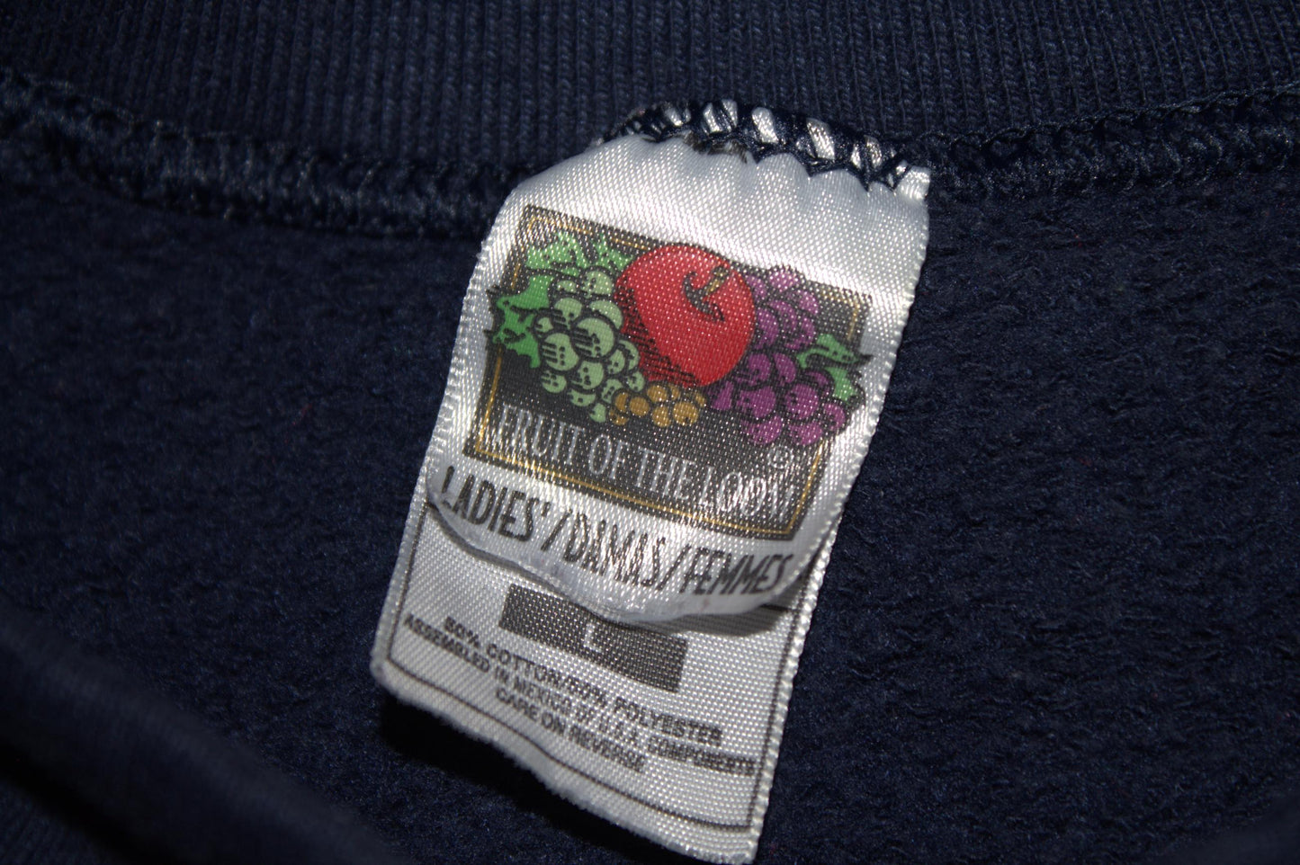Sphynx Cat Tee on Fruit Of The Loom 'Ladies' vintage navy Crewneck sweatshirt (L)