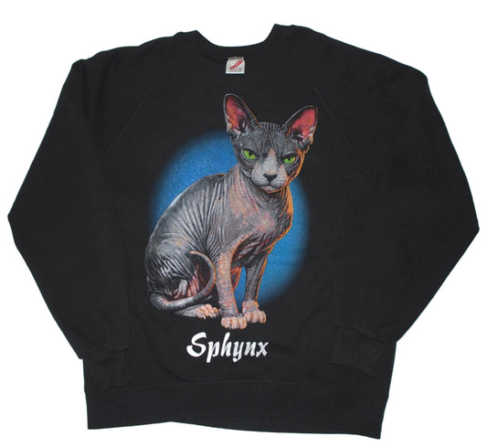 Sphynx Cat Tee on Jerzees vintage Crewneck sweatshirt (L)