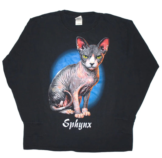 Sphynx Cat Tee on vintage y2k Gildan long sleeve shirt (M)