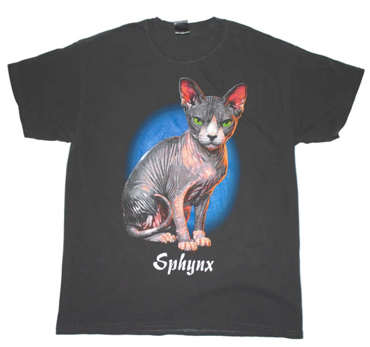 Sphynx Cat Tee on vintage y2k Gildan garment dyed shirt (L)
