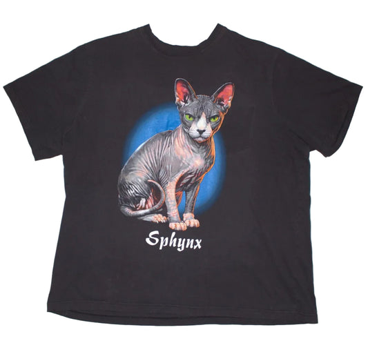 Sphynx Cat Tee on faded de-pocketed basic editions short sleeve (XXL)