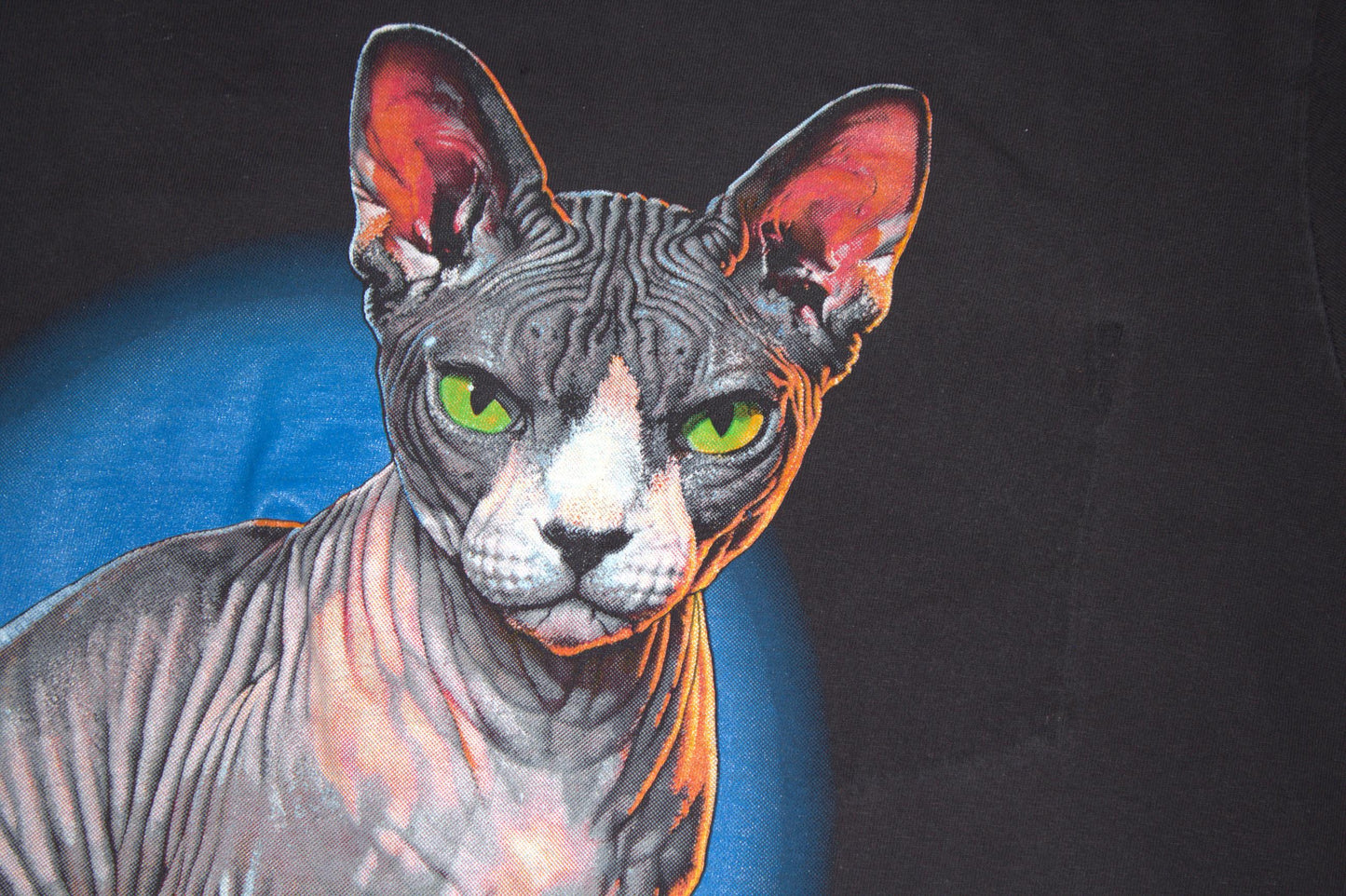 Sphynx Cat Tee on faded de-pocketed basic editions short sleeve (XXL)