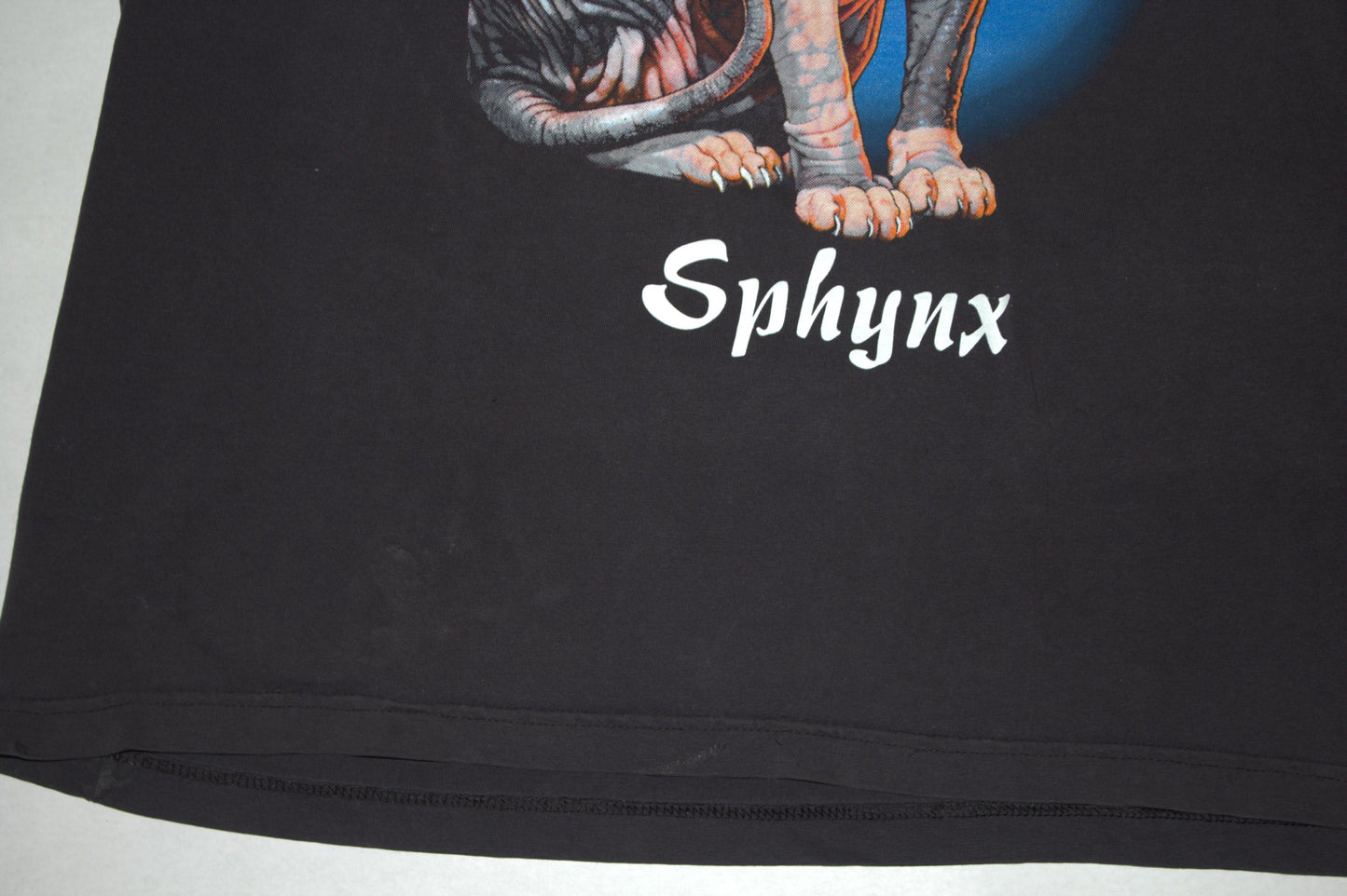 Sphynx Cat Tee on faded de-pocketed basic editions short sleeve (XXL)