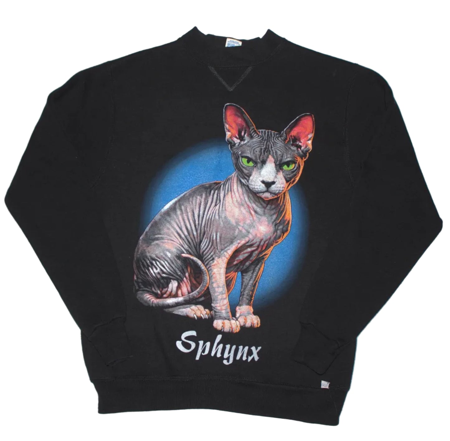 Sphynx Cat Tee on 2Vintage russell black sweatshirt (S)