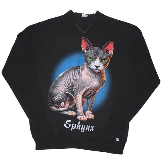Sphynx Cat Tee on 2Vintage russell black sweatshirt (S)