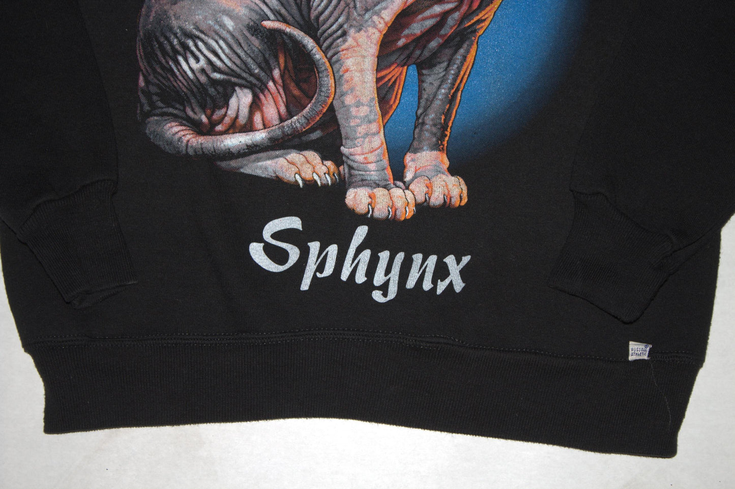 Sphynx Cat Tee on 2Vintage russell black sweatshirt (S)