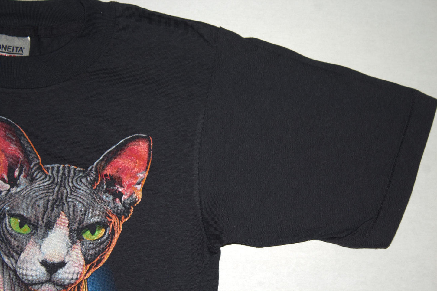 Sphynx Cat Tee on vintage Oneita black t-shirt (S)