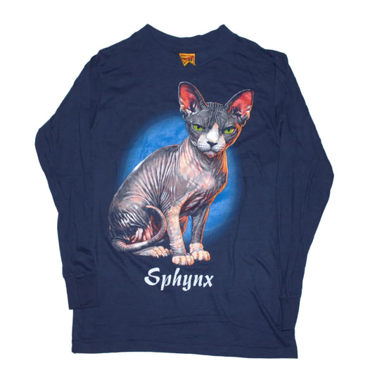 Sphynx Cat Tee on vintage T-Plus single stitch Navy long sleeve shirt  (S)
