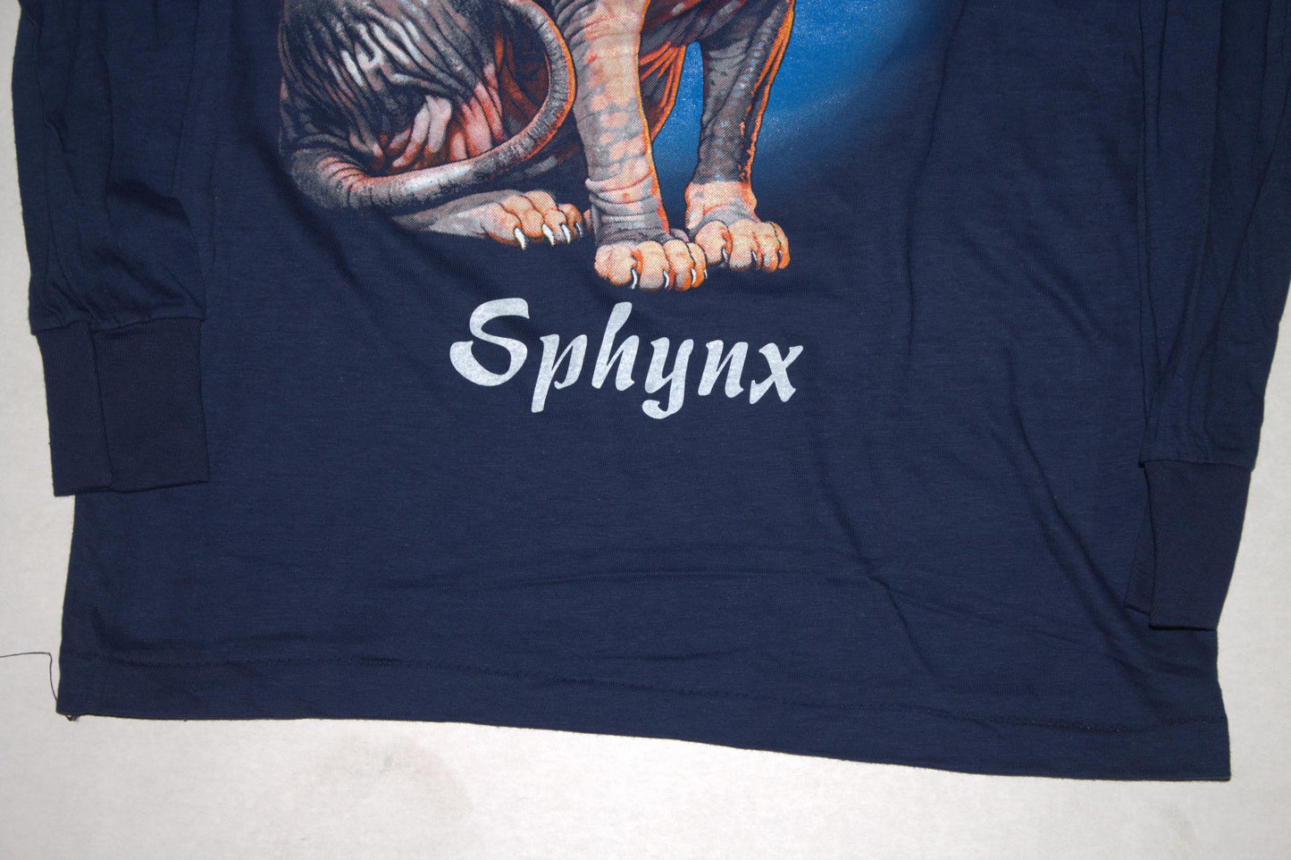 Sphynx Cat Tee on vintage T-Plus single stitch Navy long sleeve shirt  (S)