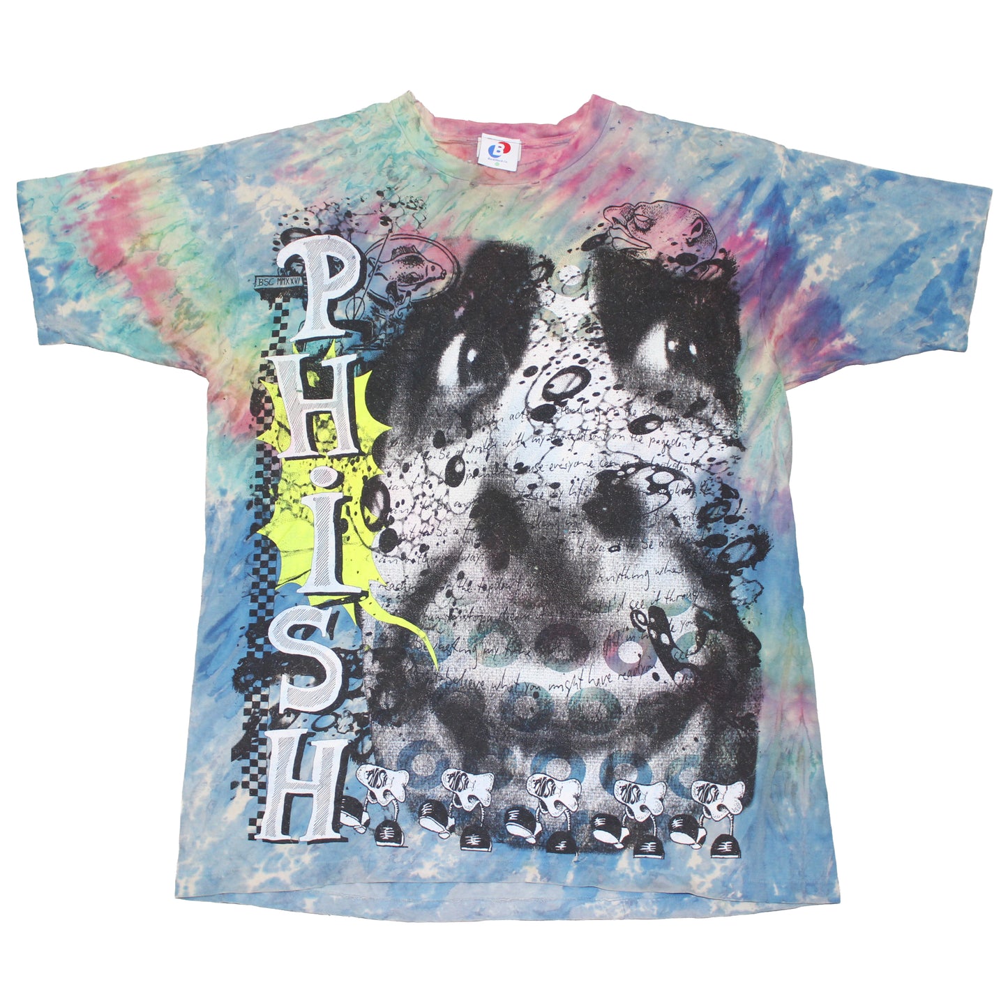 BSC PHISH Mashup print on vintage Sostanza distressed tie dye t-shirt (XXL)