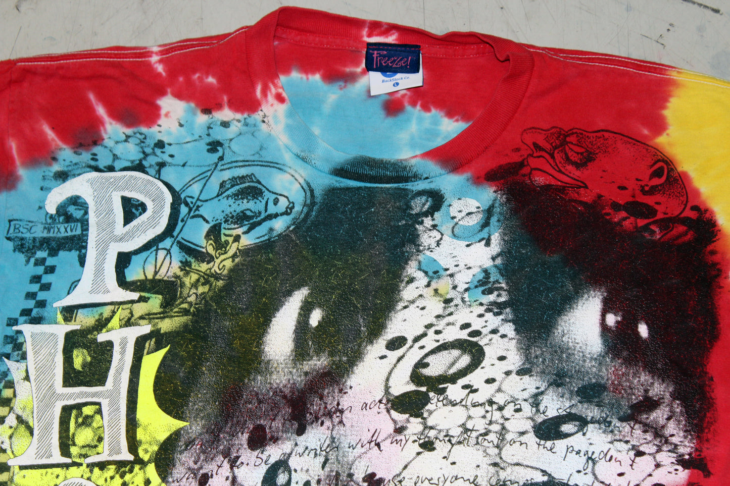 BSC PHISH Mashup print on vintage FREEZE tie dye t-shirt (L)