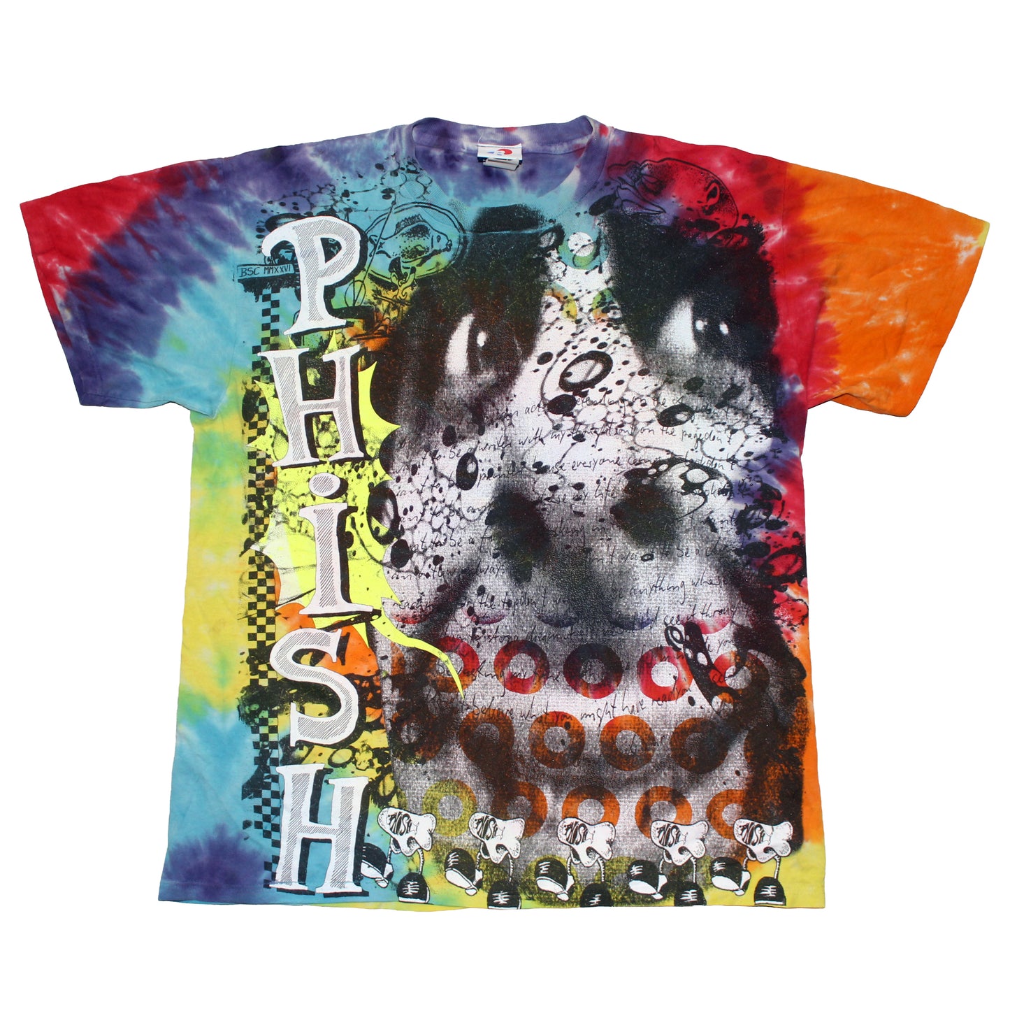 BSC PHISH Mashup print on vintage tie dye t-shirt (L)