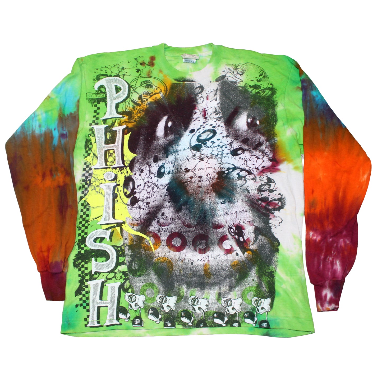 BSC PHISH Mashup print on vintage F.O.T.L Long Sleeve singe stitch tie dye t-shirt (XL)