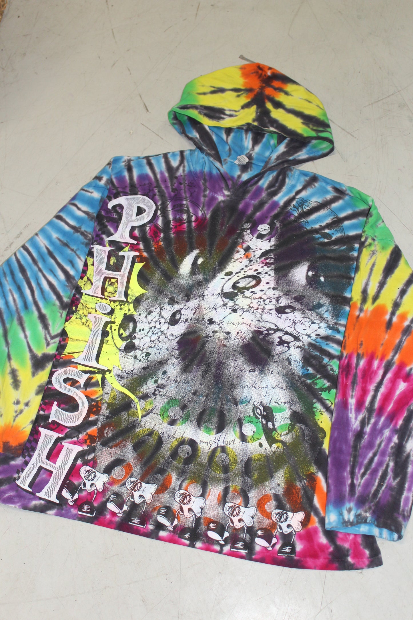 BSC PHISH Mashup print on vintage Dharma tie dye hoodie long sleeve shirt (XL)