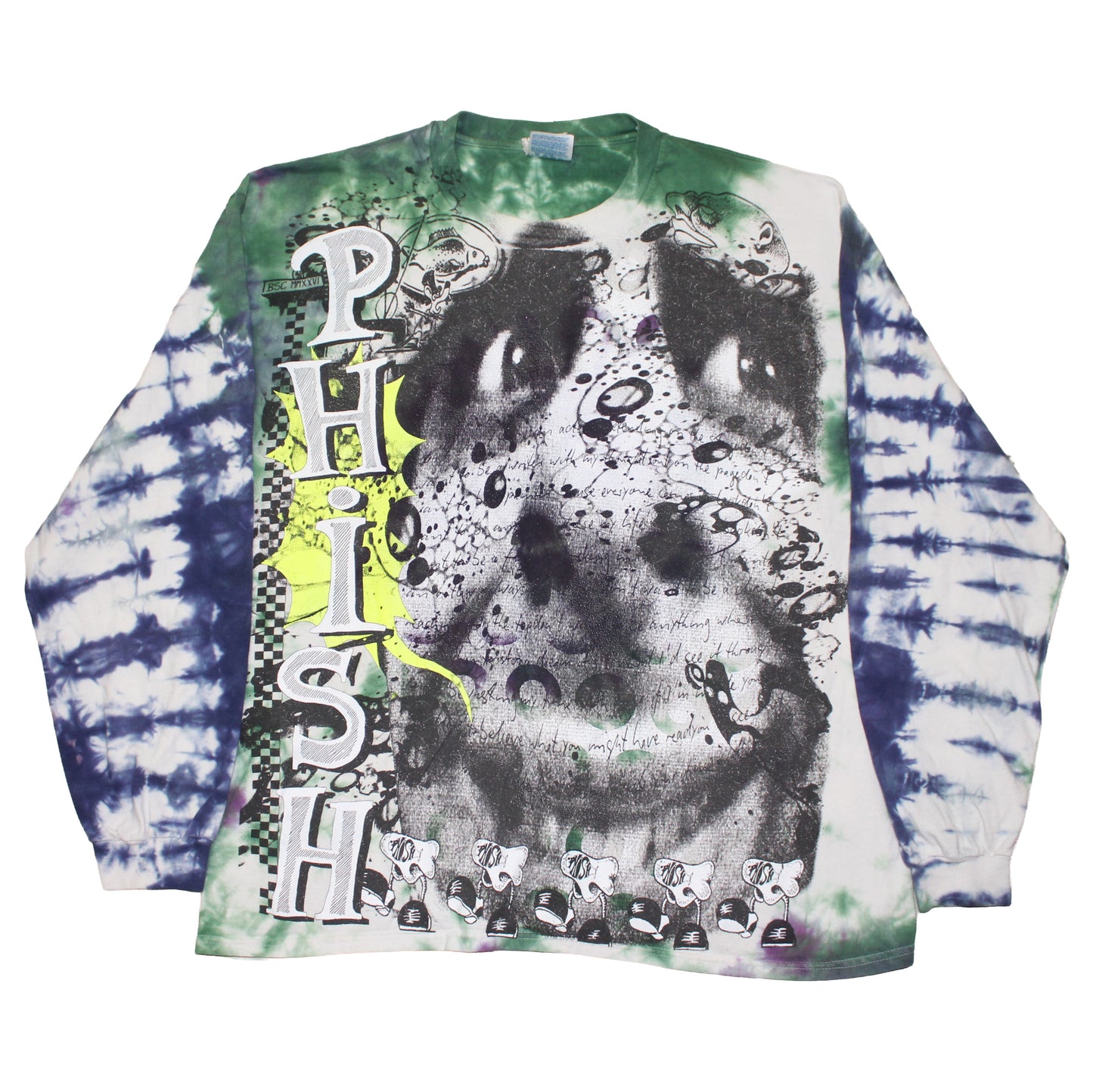 BSC PHISH Mashup print on vintage Hanes Beefy tie dye long sleeve t-shirt (XL)