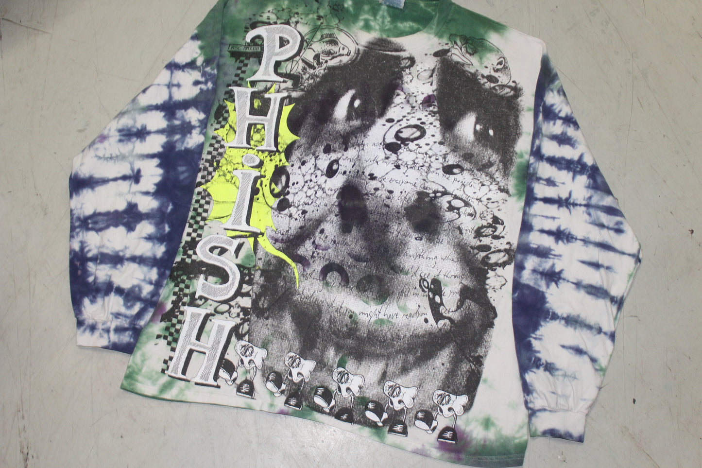 BSC PHISH Mashup print on vintage Hanes Beefy tie dye long sleeve t-shirt (XL)