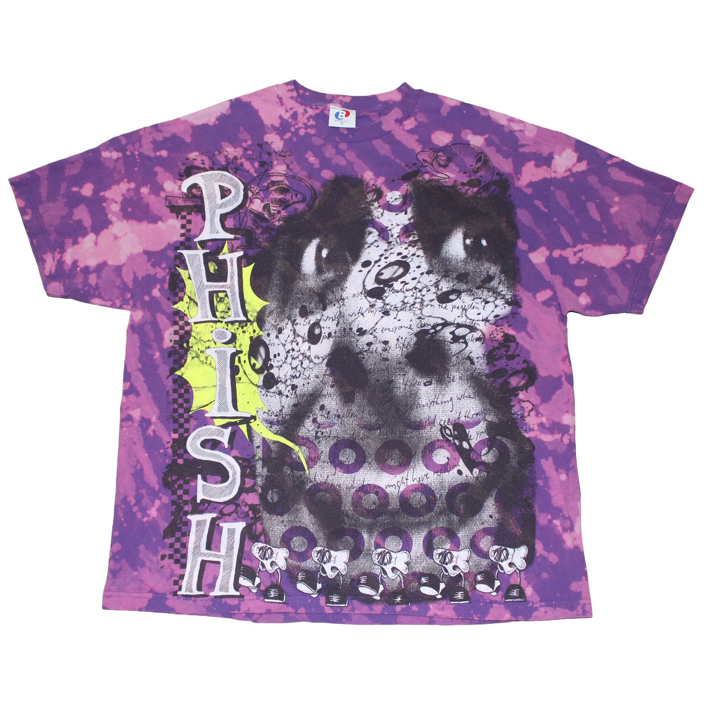 BSC PHISH Mashup print on purple bleach tie dye thrifted t-shirt (XXL)