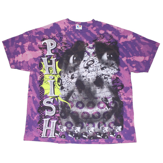 BSC PHISH Mashup print on purple bleach tie dye thrifted t-shirt (XXL)