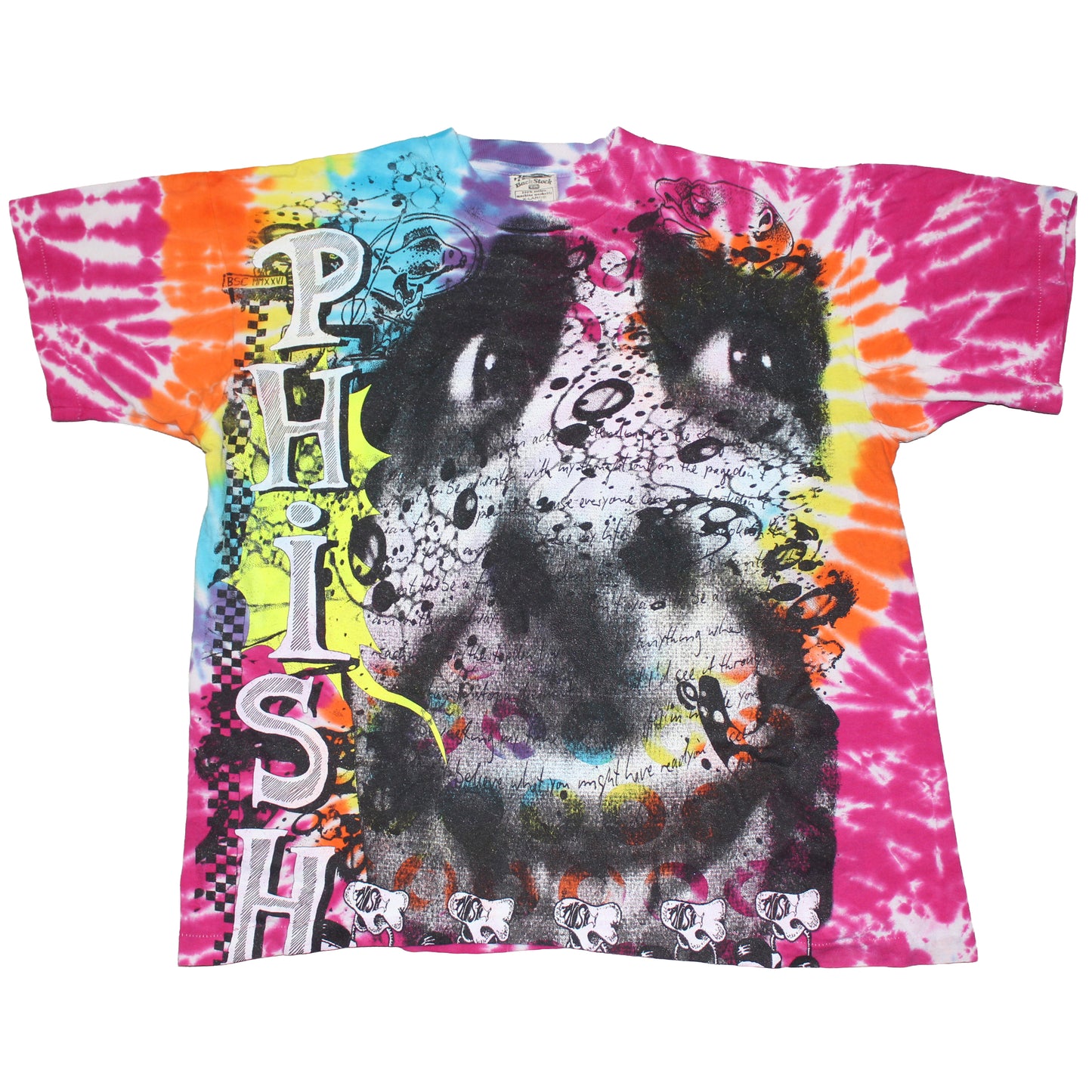 BSC PHISH Mashup print on vintage 90's era  F.O.T.L tie dye single stitch t-shirt (XL)