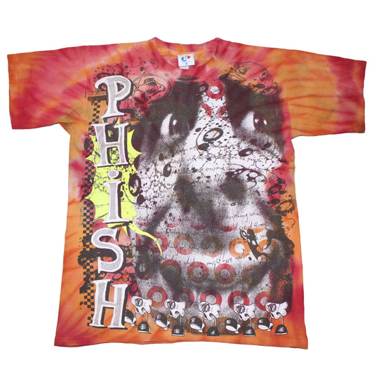 BSC PHISH Mashup print on vintage Red Orange tie dye t-shirt (L)