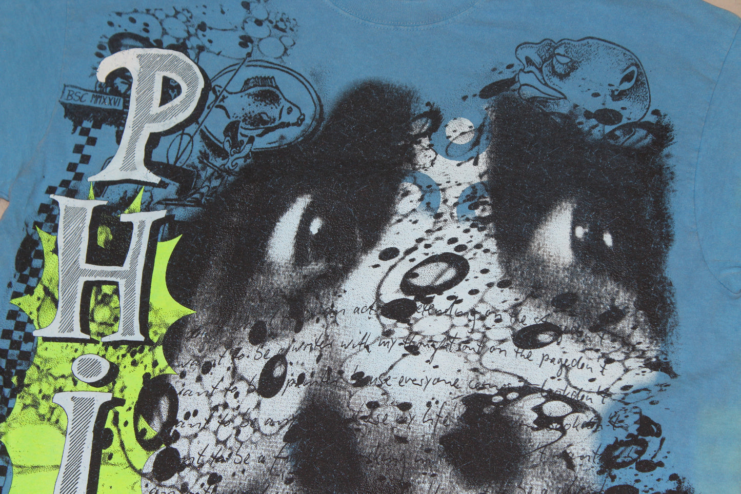 BSC PHISH Mashup print on vintage soft Delta teal blue t-shirt (XL)