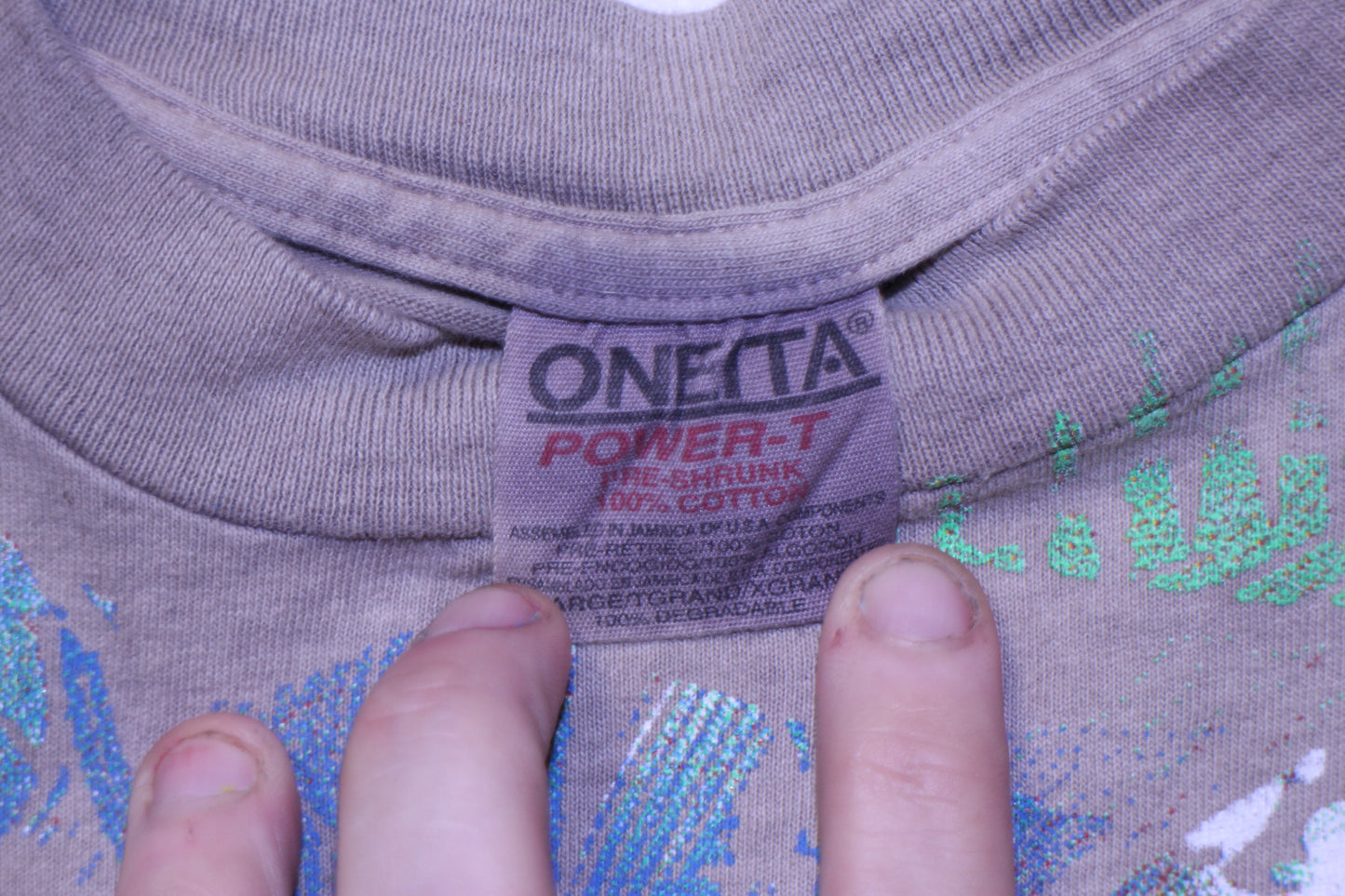 F4 faded Onieta single stitch blank distressed print BSC shirt (XL)