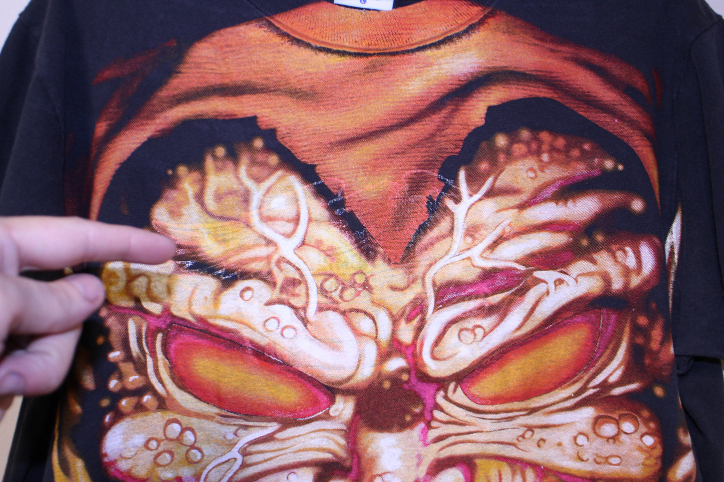 Hobgoblin/Spidey on faded harley overprint single stitch BSC shirt (L)