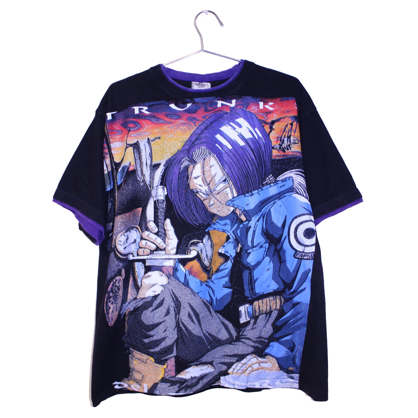 Trunks Del Futuro on vintage TBS purple trim t-shirt (XL)