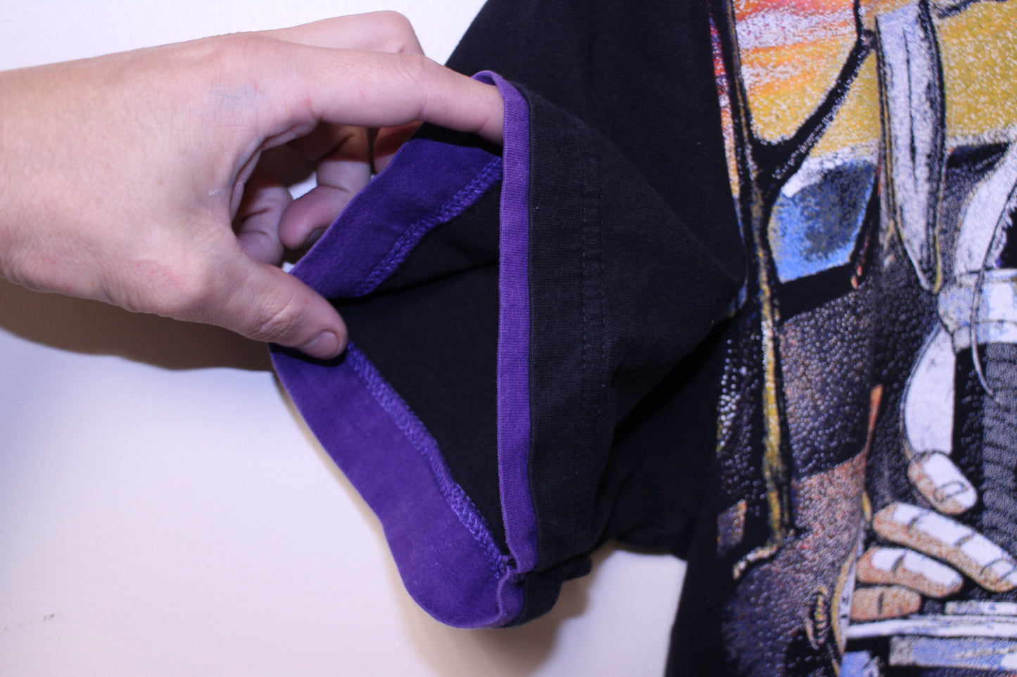 Trunks Del Futuro on vintage TBS purple trim t-shirt (XL)
