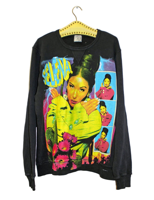 SELENA Amor Prohibito on 50's style terry cotton washed Black sweatshirt (XL)