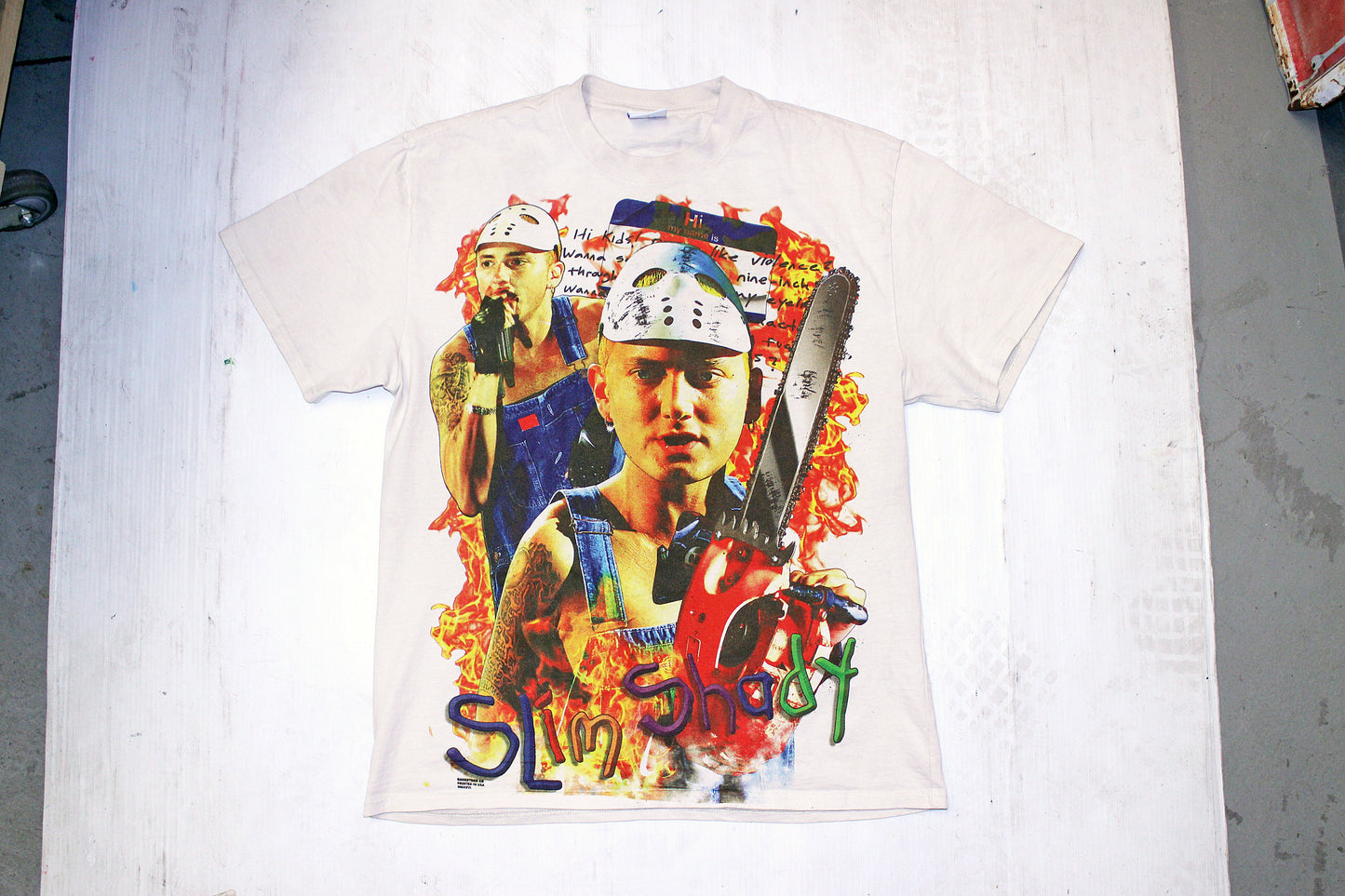 Slim Shady on heavyweight off white colored tee (XL)