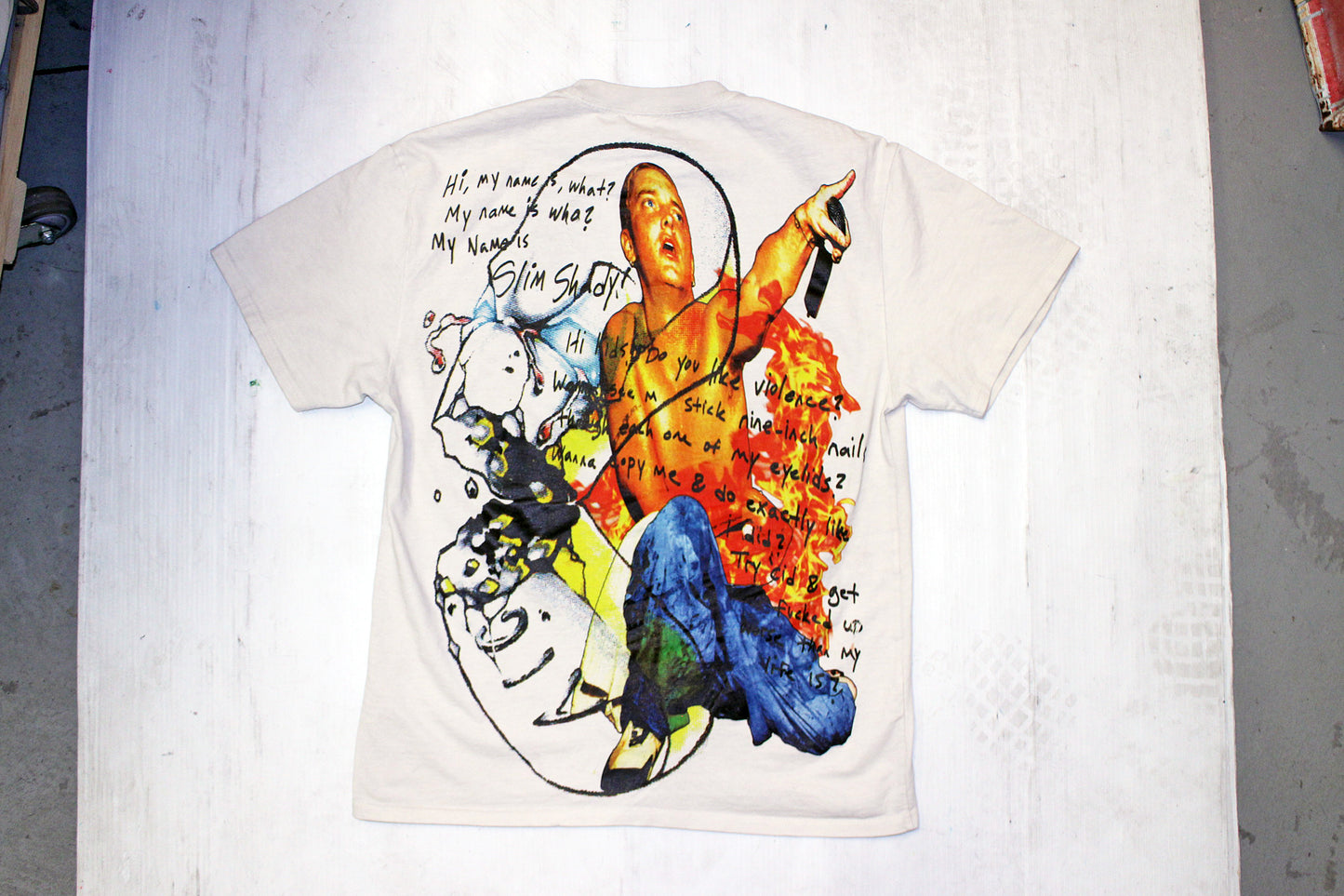 Slim Shady on heavyweight off white colored tee (XL)