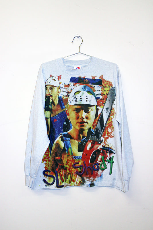 Slim Shady on heather single stitch long sleeve tee (L)