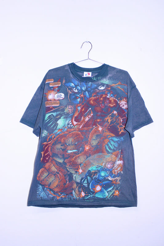 Fantastic 4 on heavy faded BSC green tee (L)