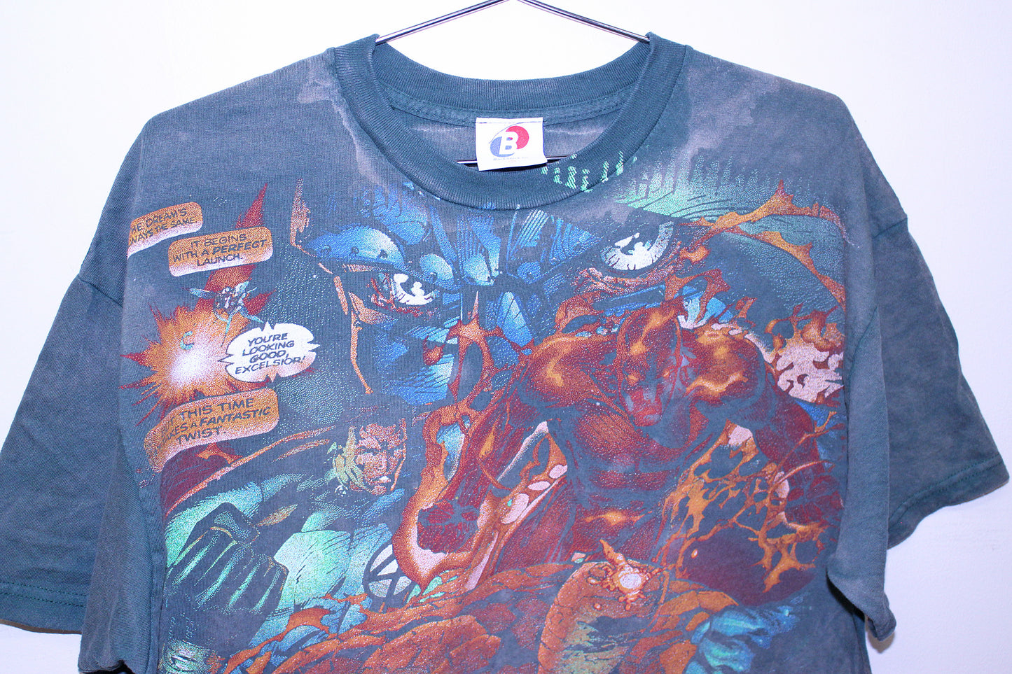 Fantastic 4 on heavy faded BSC green tee (L)