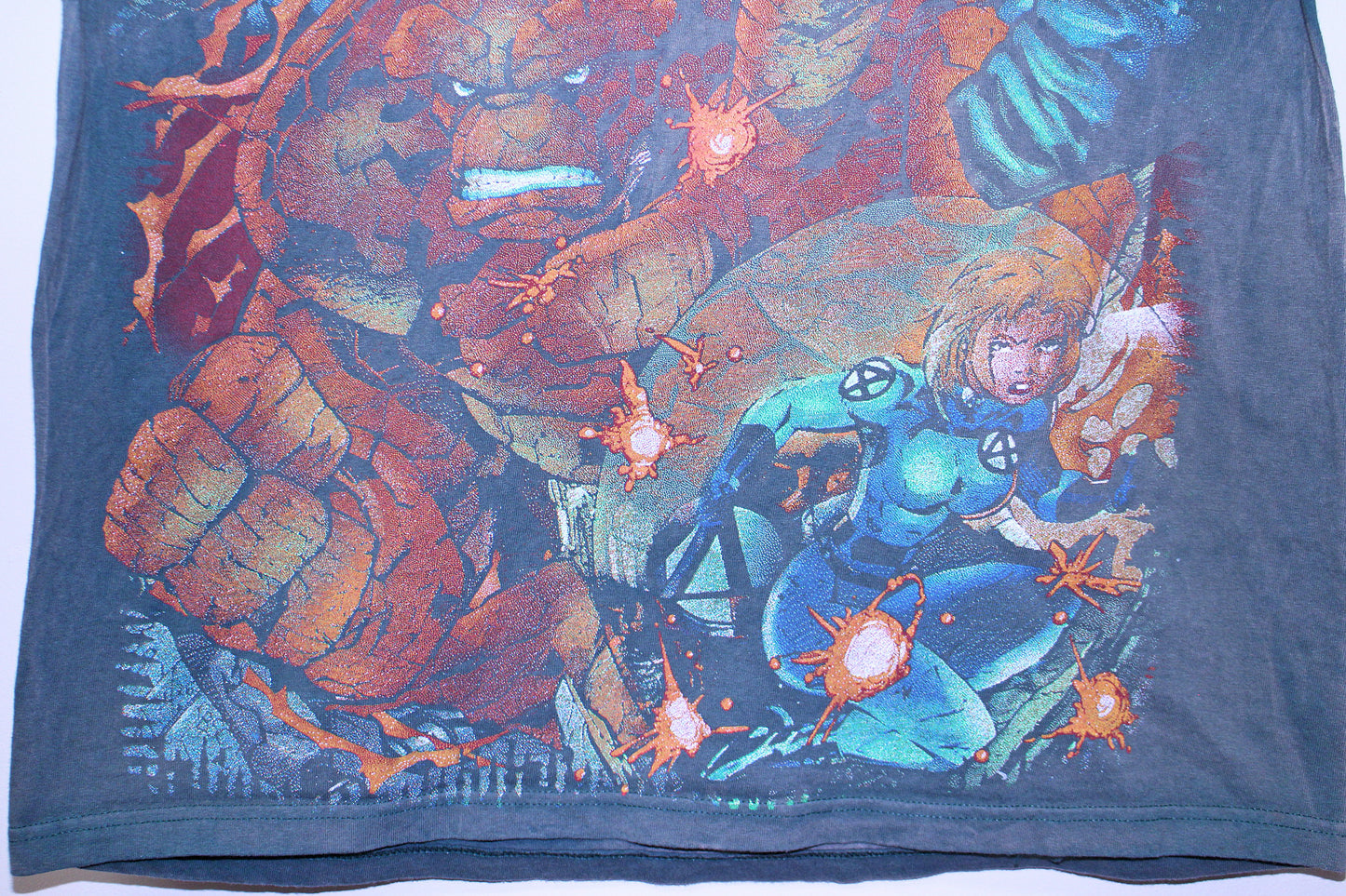 Fantastic 4 on heavy faded BSC green tee (L)