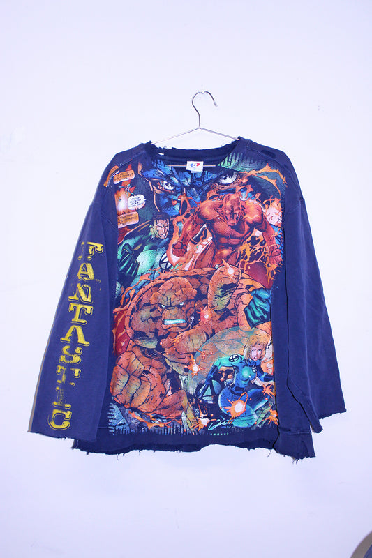 Fantastic 4 on thrashed navy sweatshirt (XXL)