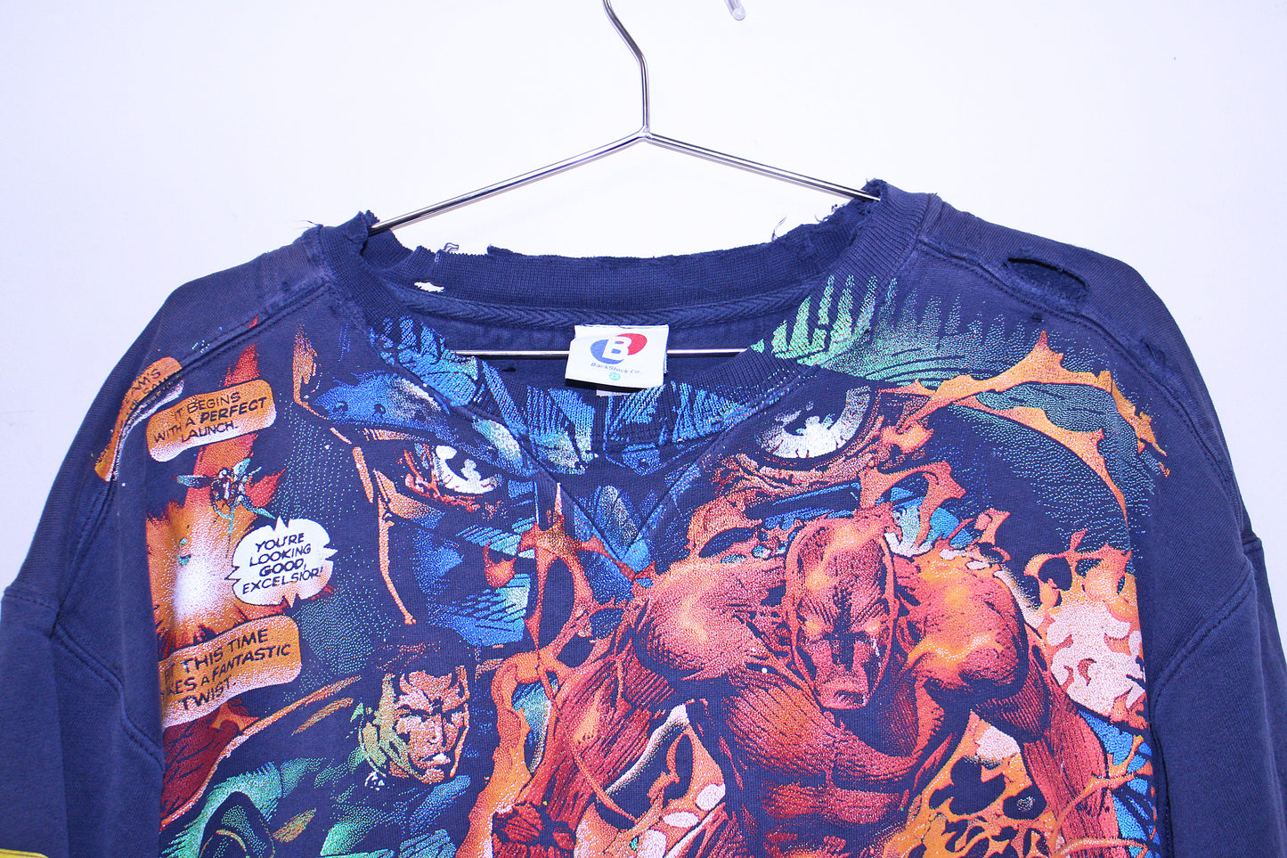 Fantastic 4 on thrashed navy sweatshirt (XXL)