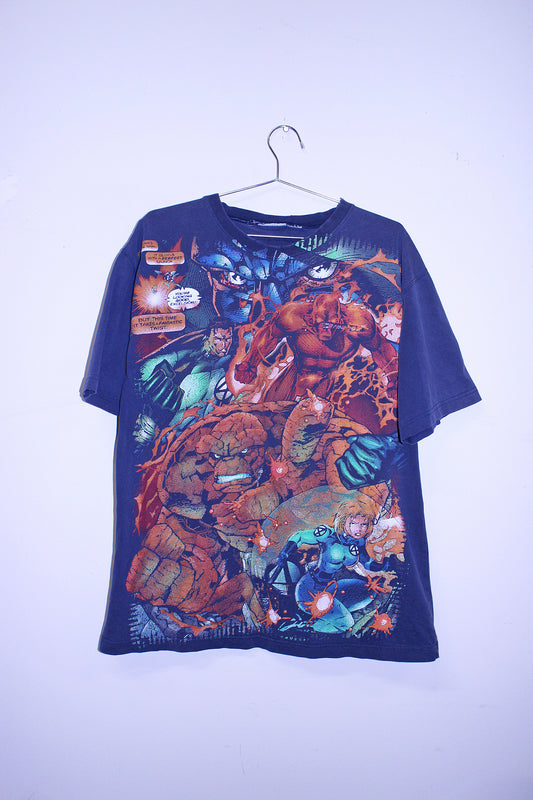 Fantastic 4 on worn faded navy tee (L)