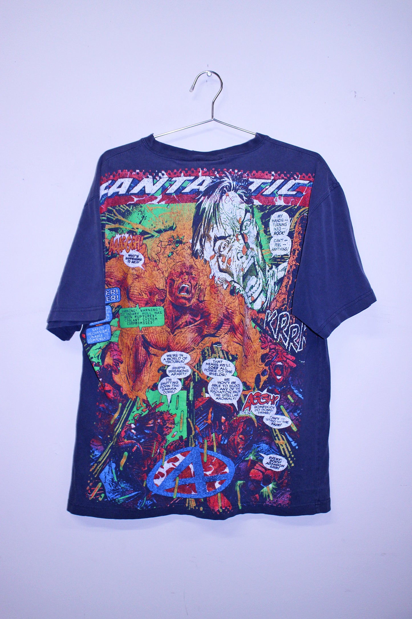 Fantastic 4 on worn faded navy tee (L)