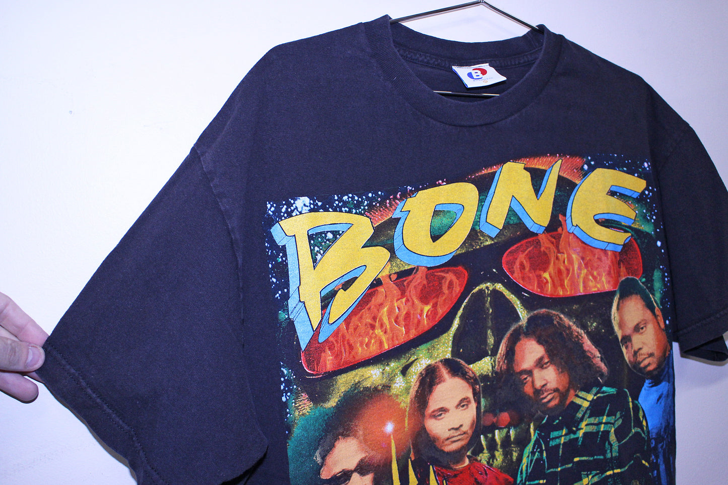 BTNH on worn black tee (XL)