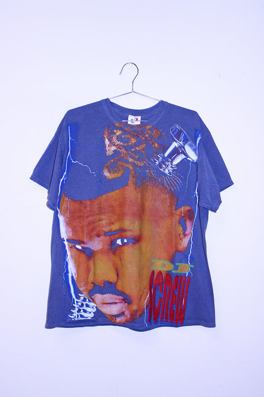 DJ Screw on neat garment washed faded blue tee (XL)