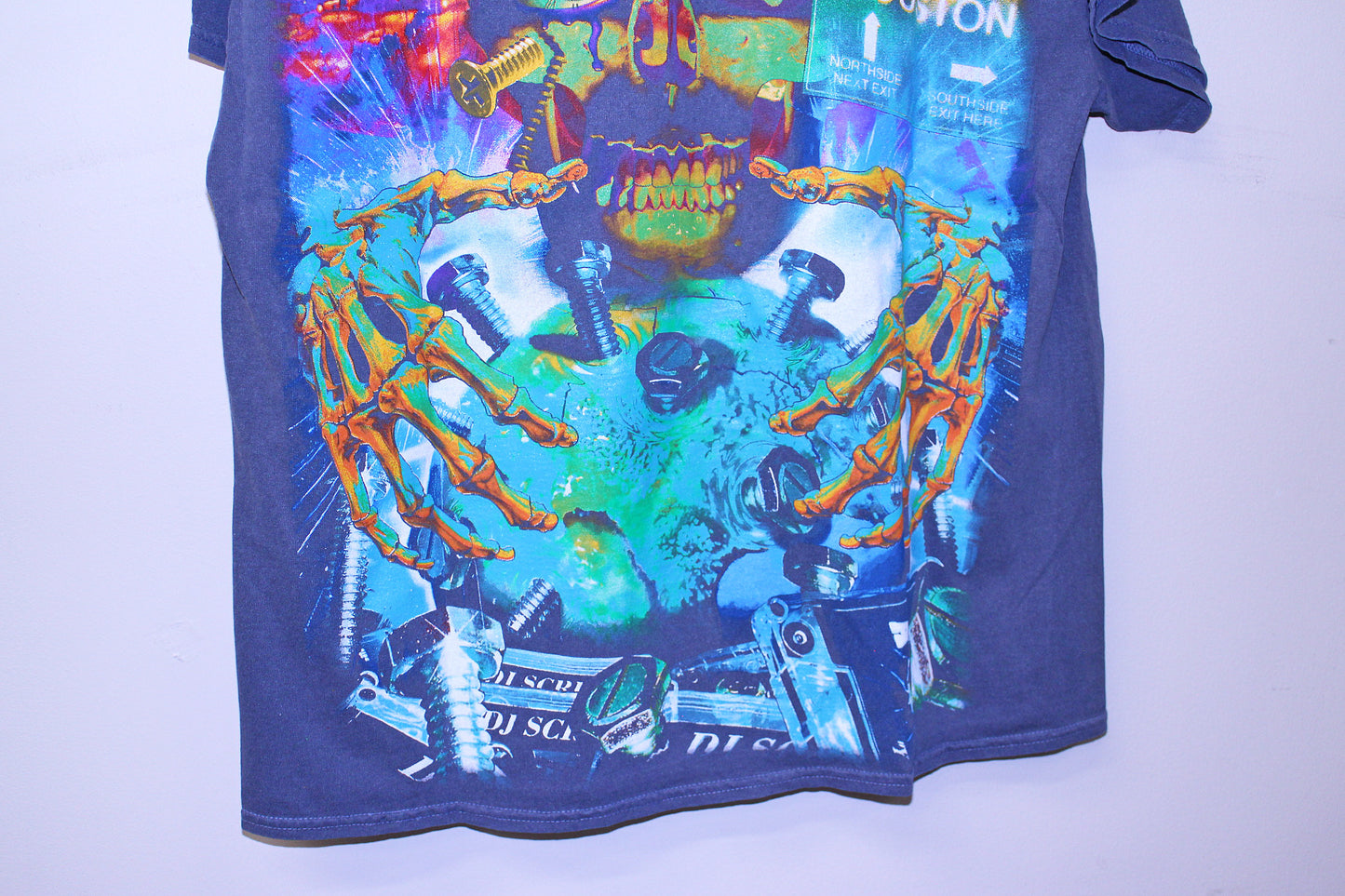 DJ Screw on neat garment washed faded blue tee (XL)